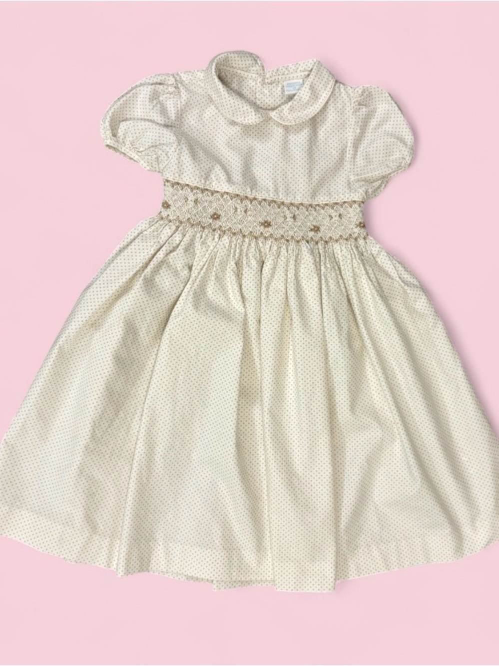 Edgehill Collection Cream Polka Dot Smocked Dress Girls Size 6X